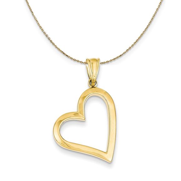 14k Yellow Gold Hollow Heart (17mm) Necklace - 20 Inch